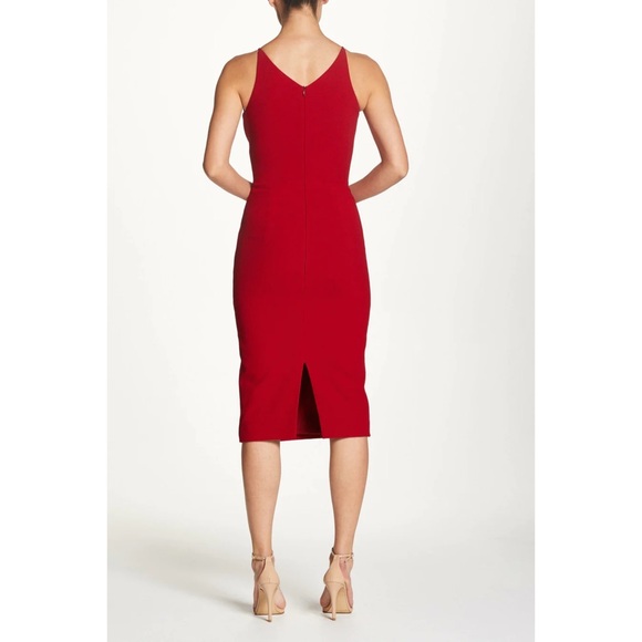 Dress the Population Cocktail Dress Lyla Midi Sheath Garnet Red Crepe Size Small - Picture 3 of 12